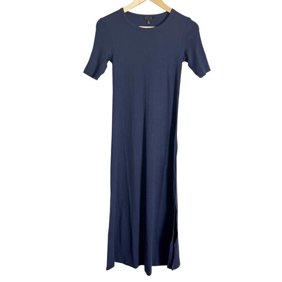 AYR The Moderne Navy Blue Ribbed Knit Short Sleeve Midi Dress Size XS - Picture 2 of 9